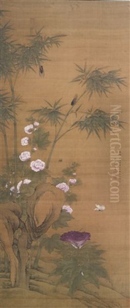 Birds And Flowers, After Yuan Dynasty Masters Oil Painting by Jiang Tingxi