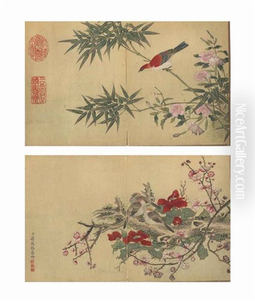 Birds And Flowers (album W/10 Works) Oil Painting by Jiang Tingxi