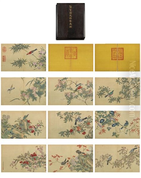 Birds And Flowers (album W/10 Works) Oil Painting by Jiang Tingxi