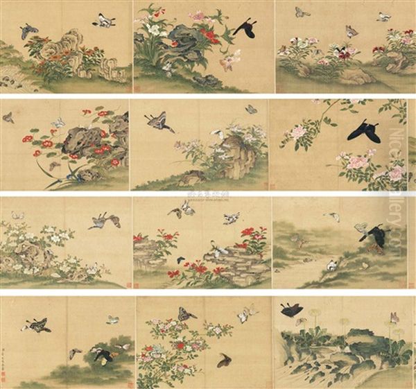 Folwers And Butterflies Oil Painting by Jiang Tingxi