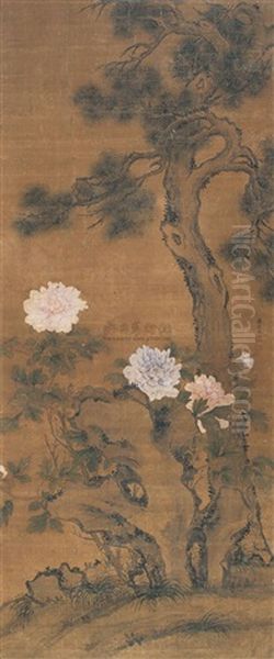 Peony Oil Painting by Jiang Tingxi