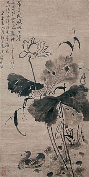 Lotus Oil Painting by Jiang Tingxi