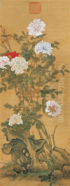 Peony Oil Painting by Jiang Tingxi