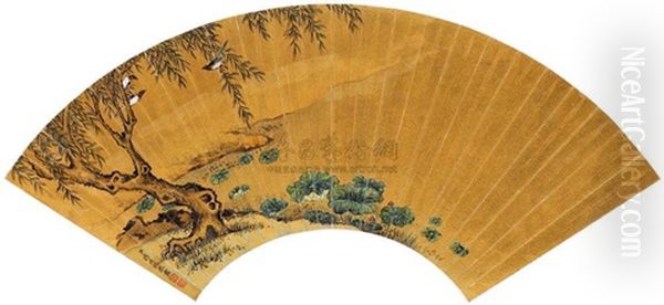 Bird Sing At Lotus Pond Oil Painting by Jiang Tingxi