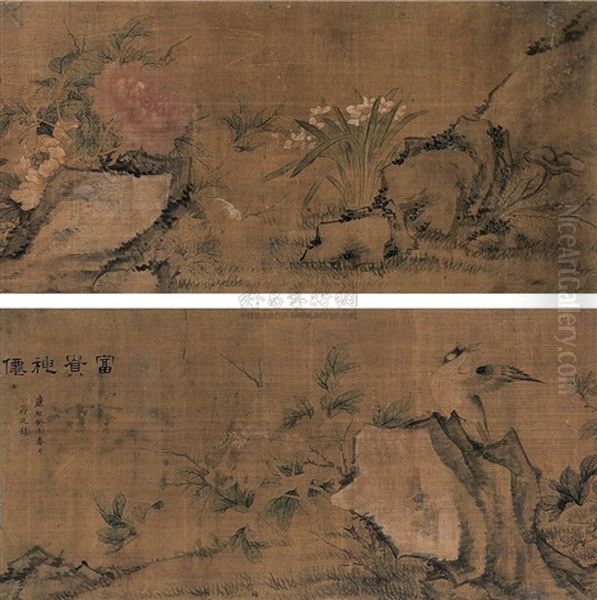 Flowers And Birds Oil Painting by Jiang Tingxi