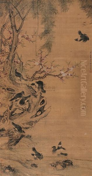 Flowers And Birds Oil Painting by Jiang Tingxi