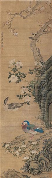 Flower And Bird Oil Painting by Jiang Tingxi