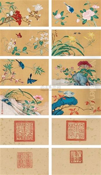 Flowers And Birds (album W/8 Works) Oil Painting by Jiang Tingxi