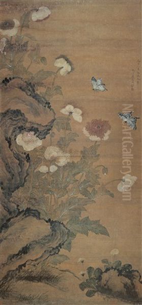 Flower And Bird Oil Painting by Jiang Tingxi