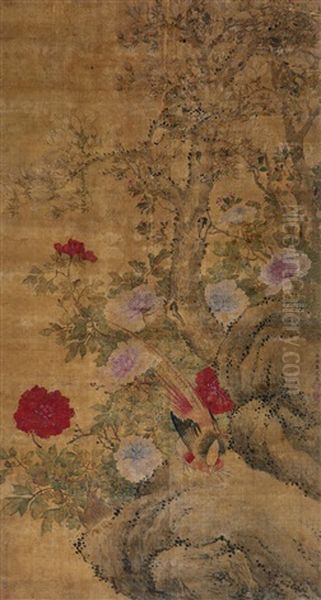 Flower And Bird Oil Painting by Jiang Tingxi