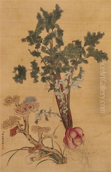 Bird And Flowers Oil Painting by Jiang Tingxi