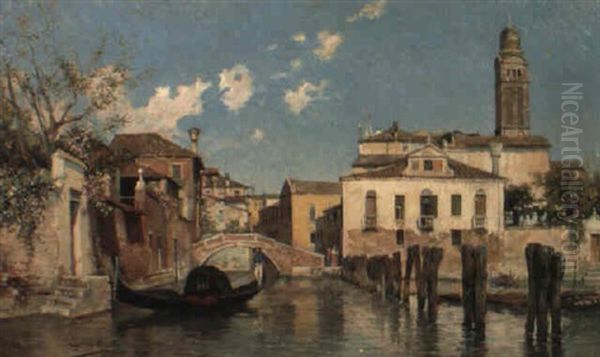 A Gondola On The Venetian Back Canals Oil Painting by Juan Jimenez Martin