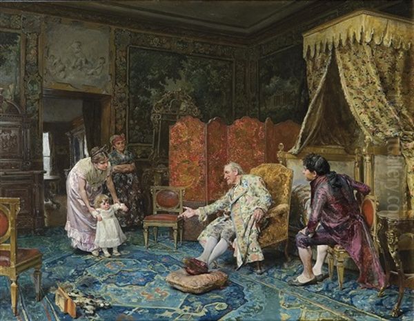 Visita Al Abuelo Oil Painting by Jose Jimenez y Aranda