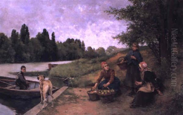 Ramasseurs De Pommes Au Bord De L'oise Oil Painting by Luis Jimenez Y Aranda
