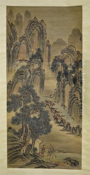 Chinese Ink/color Painting, Signed Oil Painting by Jin Cheng