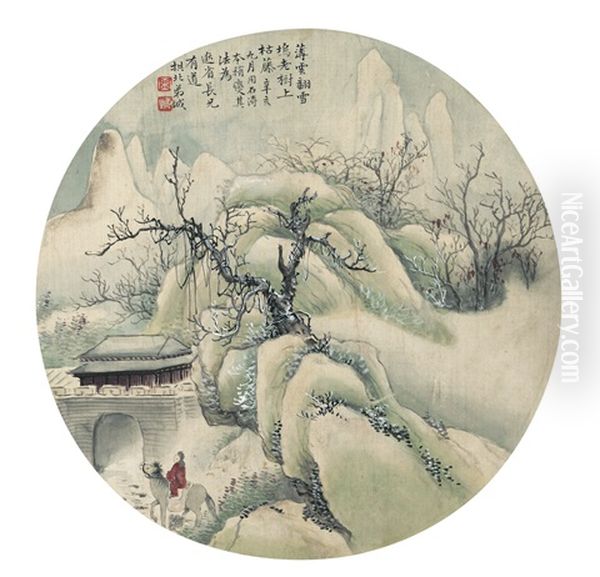 Trekking Through The Snowy Mountains Oil Painting by Jin Cheng