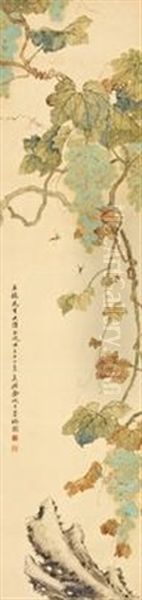 Grape And Insects Oil Painting by Jin Cheng