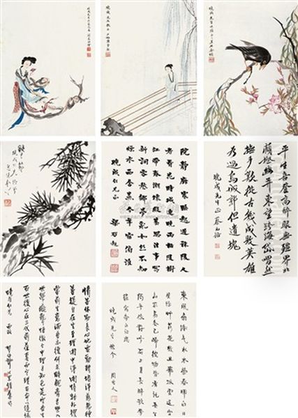 Character Plants Landscape (4 Works) Oil Painting by Jin Cheng