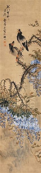 Bird And Flower Oil Painting by  Jin Mengshi