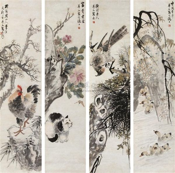 Bird And Flowers Oil Painting by  Jin Mengshi