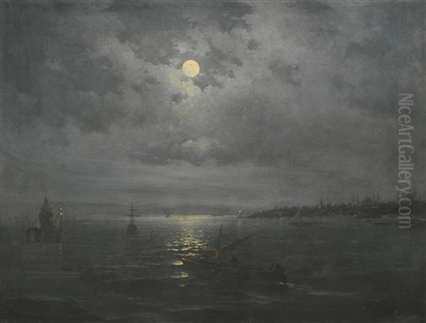 Constantinople By Moonlight Oil Painting by Megerdich Jivanian