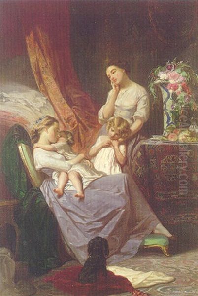 Motherly Affection Oil Painting by Tony Johannot