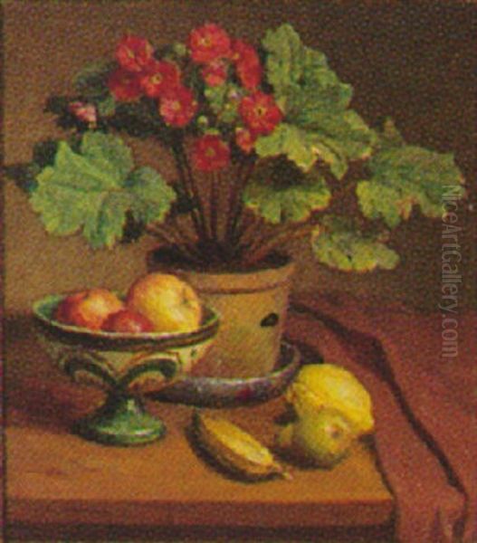 Opstilling Med Frugter Og Blomster Oil Painting by Axel Johansen