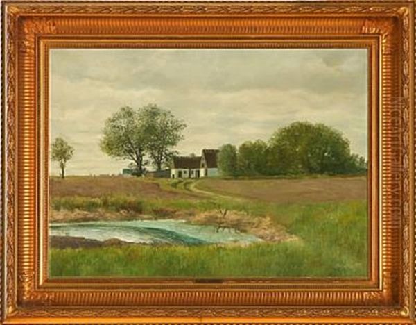 Landscape With A Farm Surrounded By Fields Oil Painting by Fridolin Hans Johansen