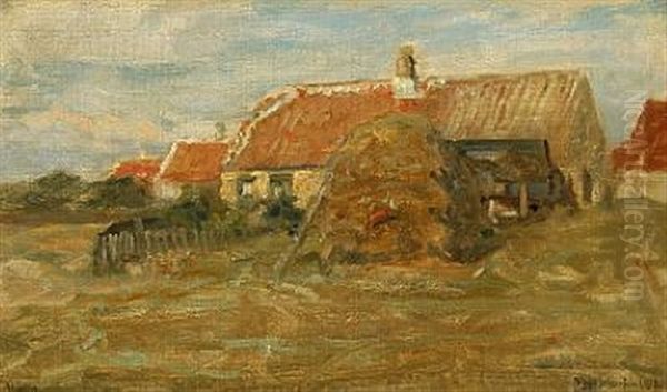 Landscape With A Haystack By A House Oil Painting by Viggo Johansen