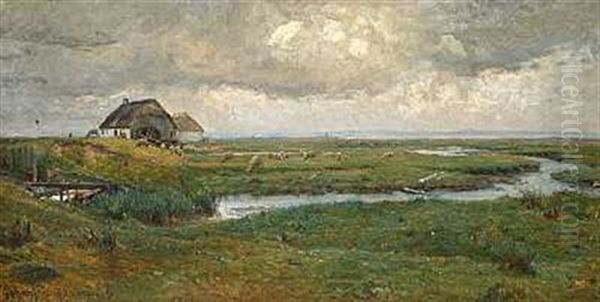 Graavejrsdag Ved Limfjorden Oil Painting by Viggo Johansen