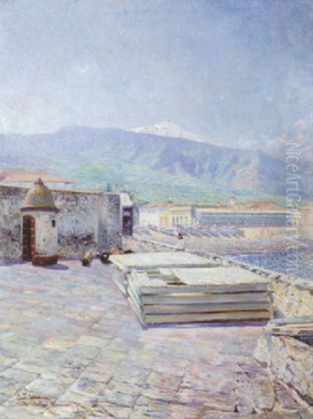 Hamnmotiv Fran Teneriffa Oil Painting by Carl (August) Johansson