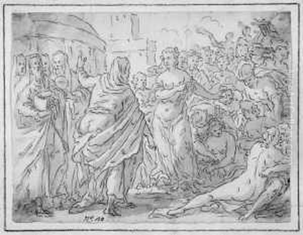 Phryne Versucht Xenokrates Zu Oil Painting by Marcantonio Bassetti