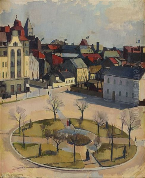 Clemenstorget I Lund Oil Painting by Johan Albin Johansson