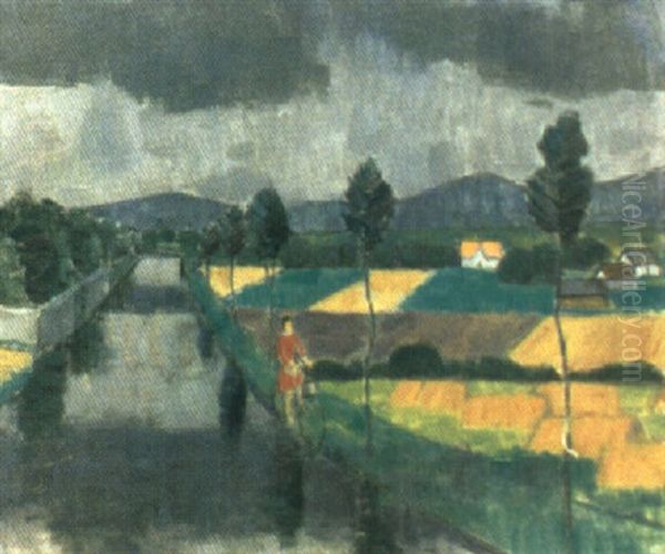 Cyklande Kvinna Oil Painting by Johan Albin Johansson