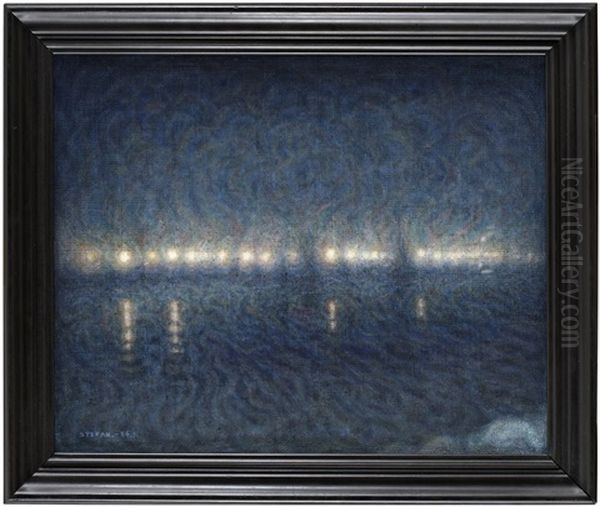 Kvallsmotiv Fran Strandvagen, Kajen, Stockholm Oil Painting by Stefan Johansson