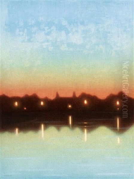 Majnattsgryning I Mansken (may Night Dawn In Moonlight) Oil Painting by Stefan Johansson