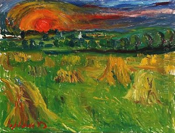 Landscape With Sundown Oil Painting by Eckhardt Johnsen