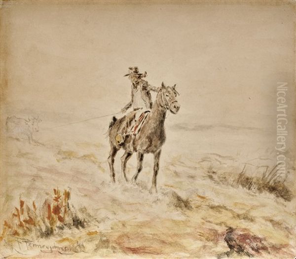 Lone Rancher On Horseback Oil Painting by Frank Johnson