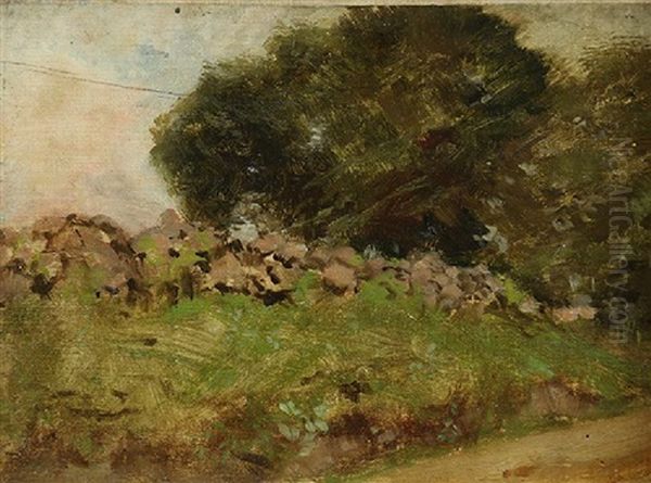 Landscape With Stone Wall Oil Painting by Frank Johnson