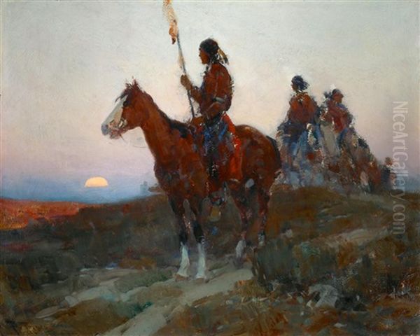 Apaches At Moonrise (eventide) Oil Painting by Frank Johnson