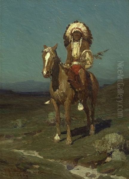 A Sioux Chieftain Oil Painting by Frank Johnson