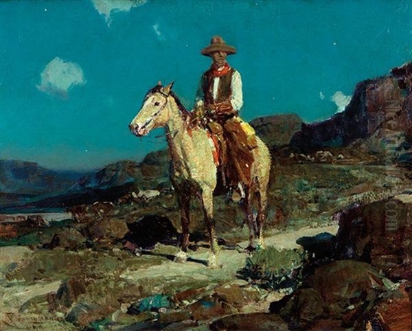 In Old Wyoming Aka On The Alert Oil Painting by Frank Johnson
