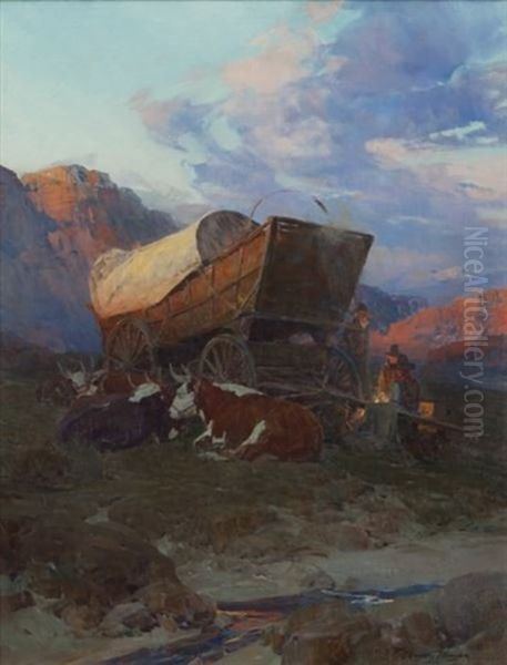 Camp On The Overland Trail Oil Painting by Frank Johnson