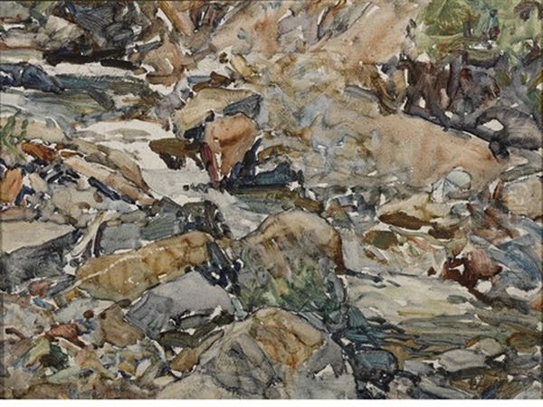 Canyon Creek, Wyoming, Behind Studio Oil Painting by Frank Johnson