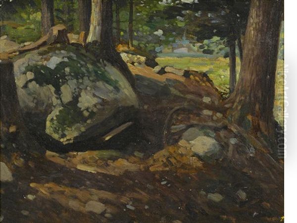Landscape With Moss Covered Rocks, Yellowstone, Wyoming Oil Painting by Frank Johnson