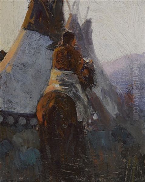Mounted Indian Oil Painting by Frank Johnson