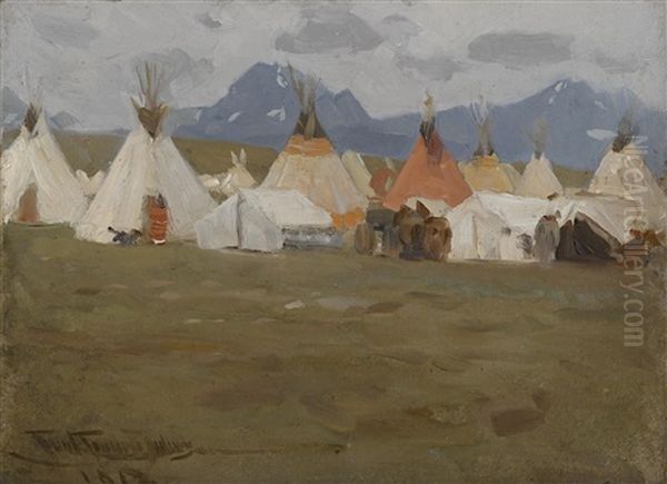 Indian Village With Teepees Oil Painting by Frank Johnson