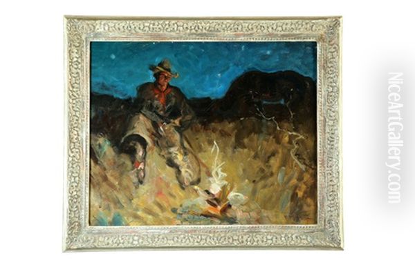 Cowboy And Campfire Oil Painting by Frank Johnson