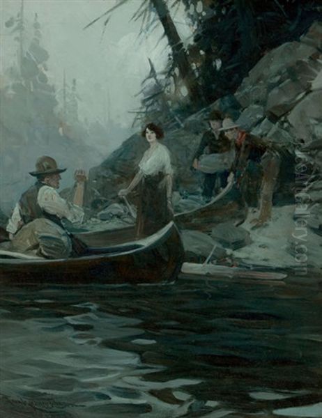 Journey By Canoe Oil Painting by Frank Johnson