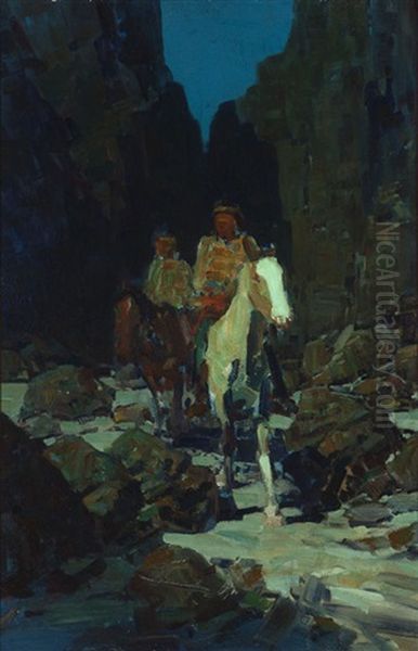 Navajo Night Riders Oil Painting by Frank Johnson